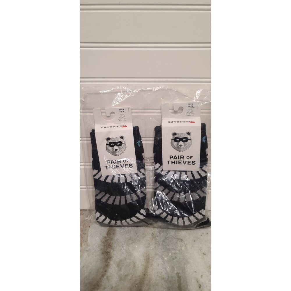Pair of Thieves Men's Black/Gray Cushion Crew Socks Size 6-12 NWT